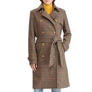 Lauren Ralph Lauren Double-breasted Houndstooth Wool Trench Coat